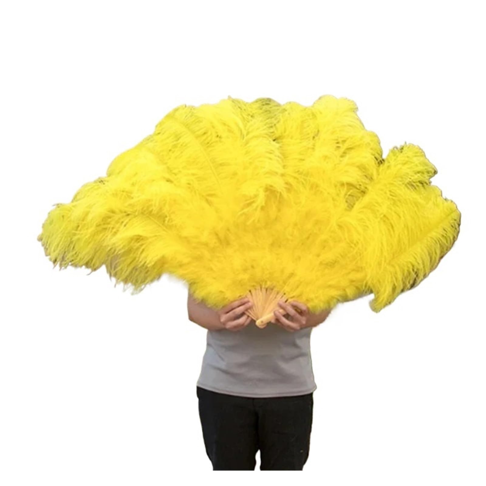 Faltfächer, Handfächer, Großer echter Straußenfeder-Fächer for Dekorieren von Halloween, Hochzeit, Party, Dekoration, Bauchtanz-Fächer, DIY Plumas-Fächerstangen(Yellow,100CM) von ROJDFCNBW