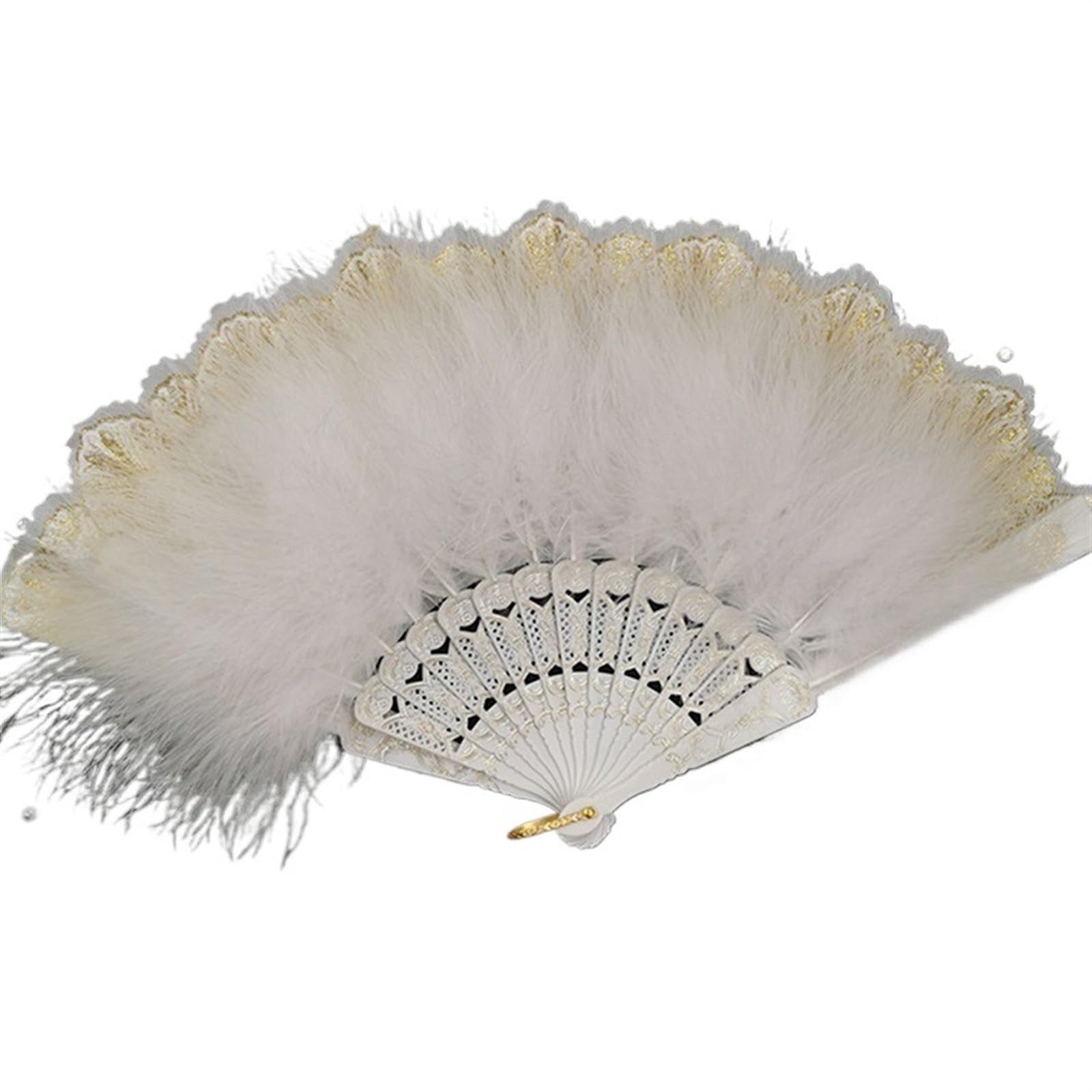 Faltfächer, Handfächer, Klappbare Federfächer, Feder-Faltfächer, 1 Stück, Feder-Faltfächer, Feentanz, Hochzeit, Party, Dekoration, Feder-Falthandfächer(White) von ROJDFCNBW