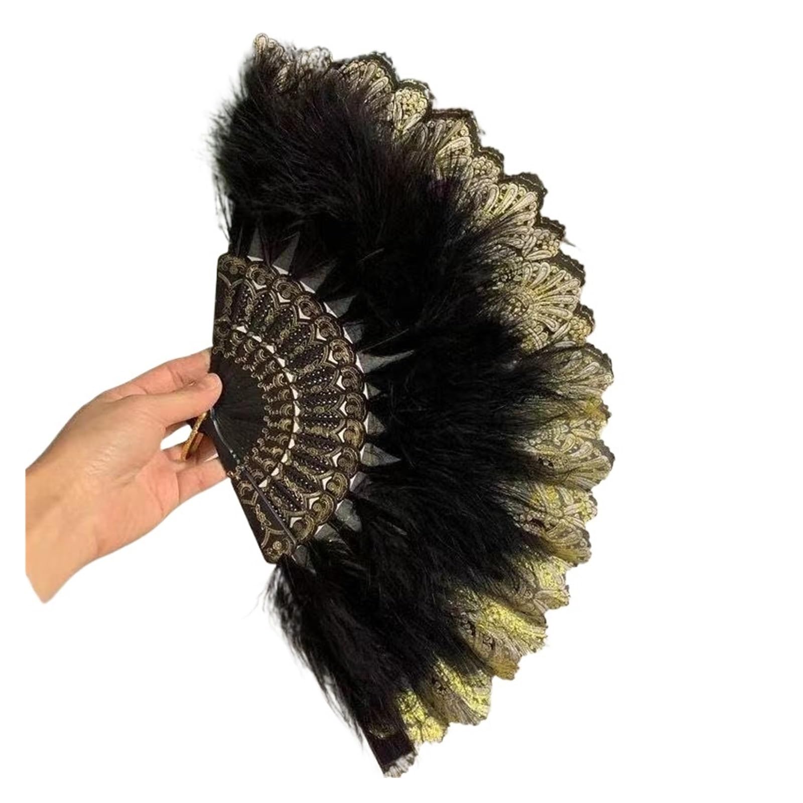 Faltfächer, Handfächer, Klappbare Federfächer, Feder-Faltfächer, süßes Mädchen, Tanz-Handfächer mit Anhänger, Geschenk, Hochzeit, Party, Dekoration, Feder-Falthandfächer(Black) von ROJDFCNBW