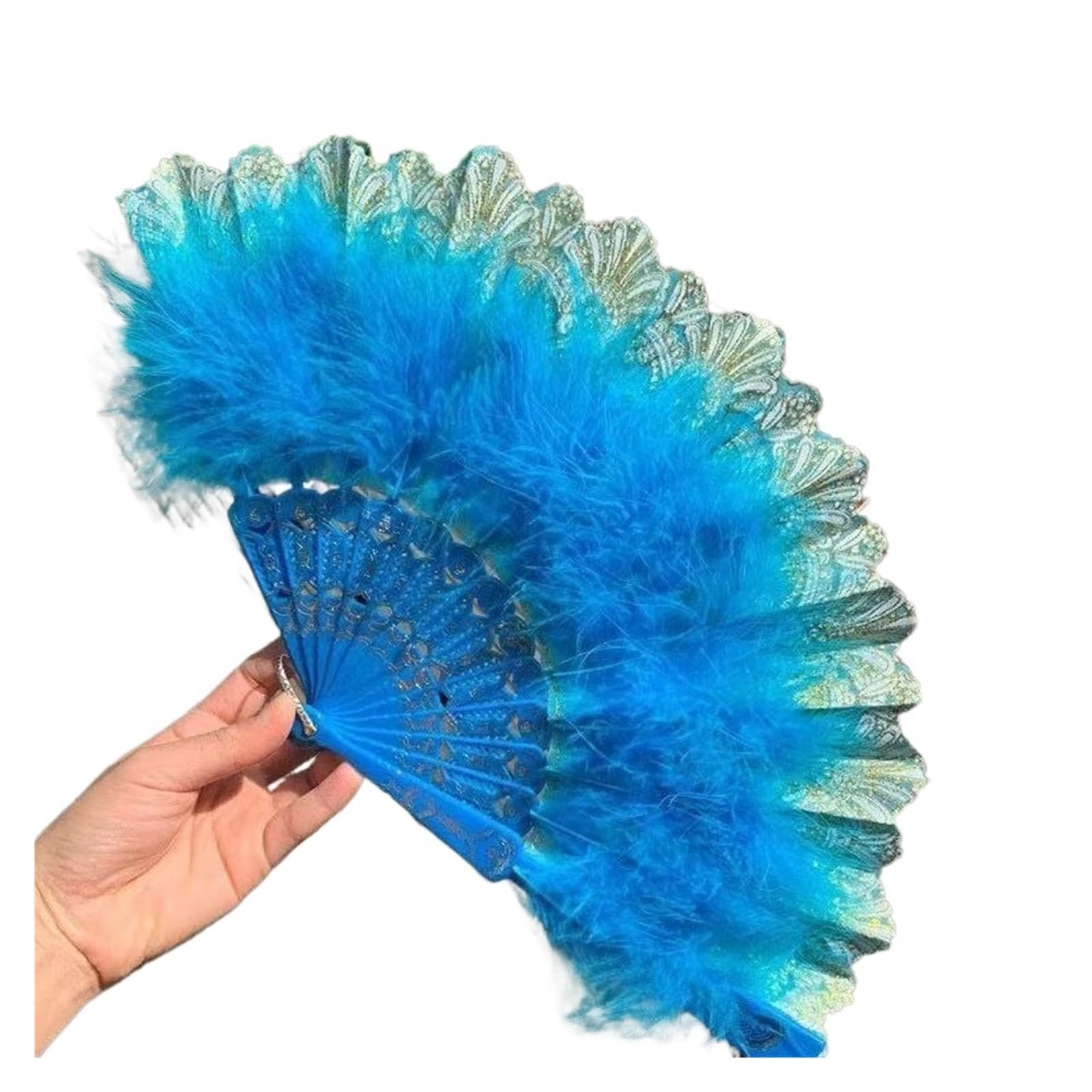 Faltfächer, Handfächer, Klappbare Federfächer, Feder-Faltfächer, süßes Mädchen, Tanz-Handfächer mit Anhänger, Geschenk, Hochzeit, Party, Dekoration, Feder-Falthandfächer(Blue) von ROJDFCNBW