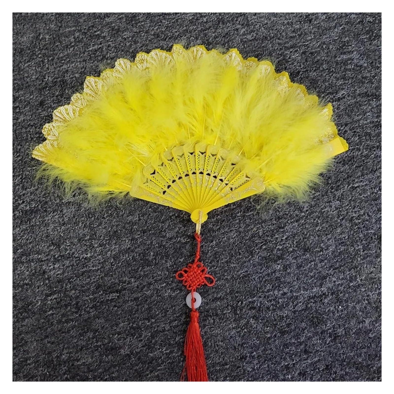 Faltfächer, Handfächer, Klappbare Federfächer, Feder-Faltfächer, süßes Mädchen, Tanz-Handfächer mit Anhänger, Geschenk, Hochzeit, Party, Dekoration, Feder-Falthandfächer(Yellow With Knot) von ROJDFCNBW