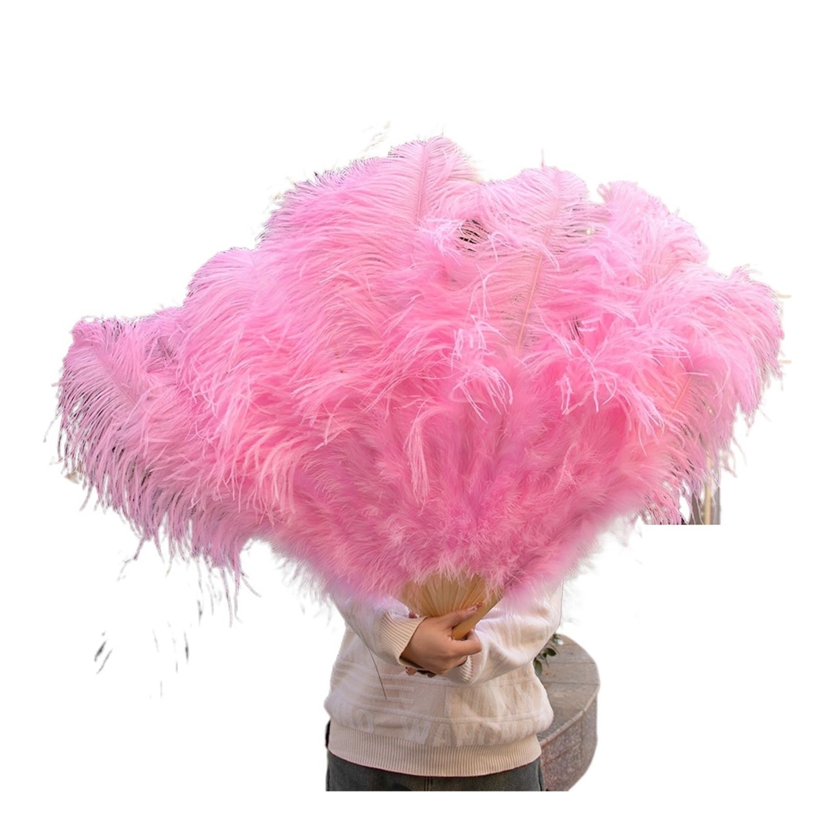 Faltfächer, Handfächer, Rosa großer Straußenfeder-Fächer, 100 cm und 130 cm, handklappbarer Feder-Fächer for Party, Tanzshow, Performance-Requisiten, Fächerfeder, Rosa(Pink,(two) 100cm) von ROJDFCNBW