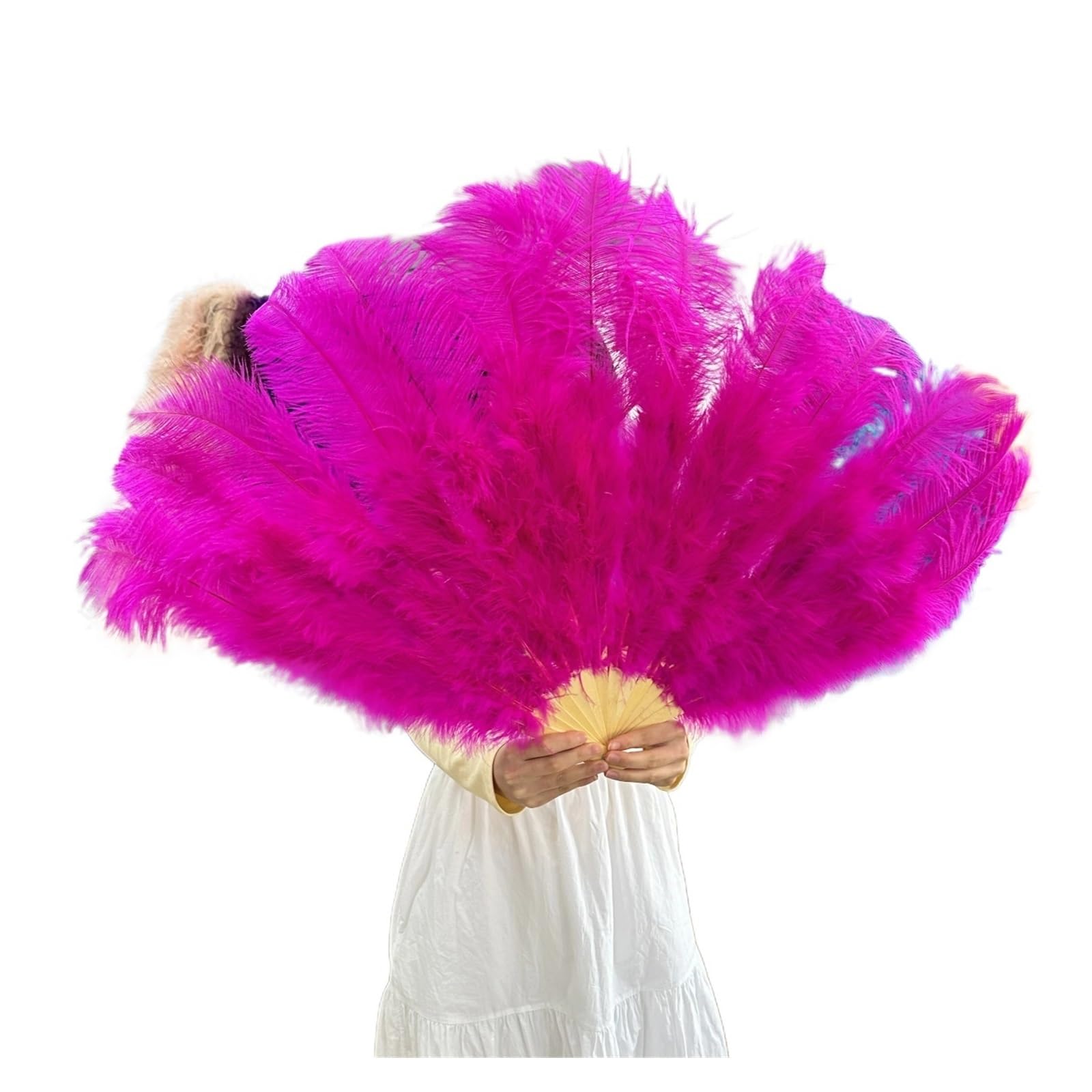 Faltfächer, Handfächer, Rosa großer Straußenfeder-Fächer, 100 cm und 130 cm, handklappbarer Feder-Fächer for Party, Tanzshow, Performance-Requisiten, Fächerfeder, Rosa(Rose,(two) 130cm) von ROJDFCNBW