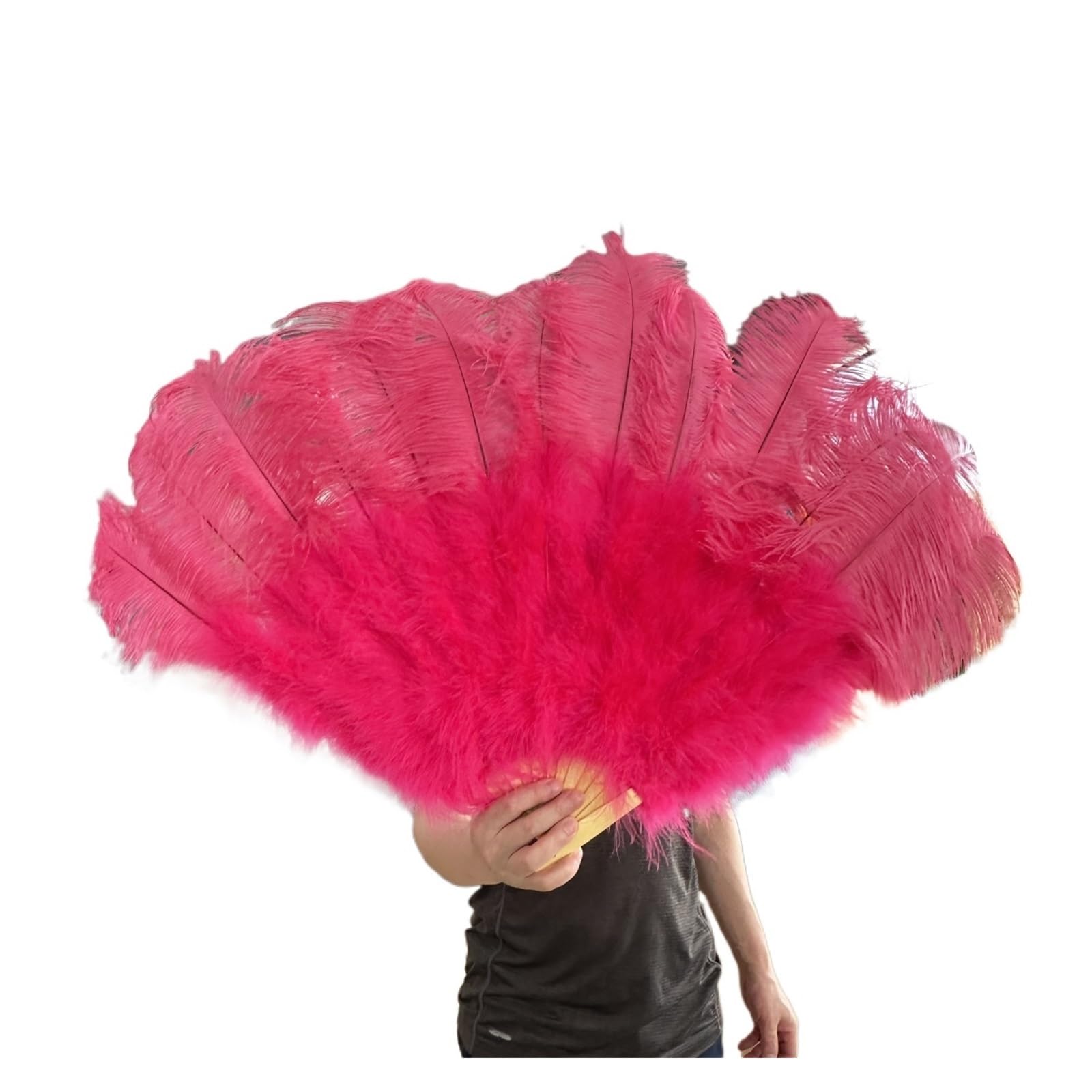 Faltfächer, Handfächer, Rosa großer Straußenfeder-Fächer, 100 cm und 130 cm, handklappbarer Feder-Fächer for Party, Tanzshow, Performance-Requisiten, Fächerfeder, Rosa(West Pink,(two) 130cm) von ROJDFCNBW