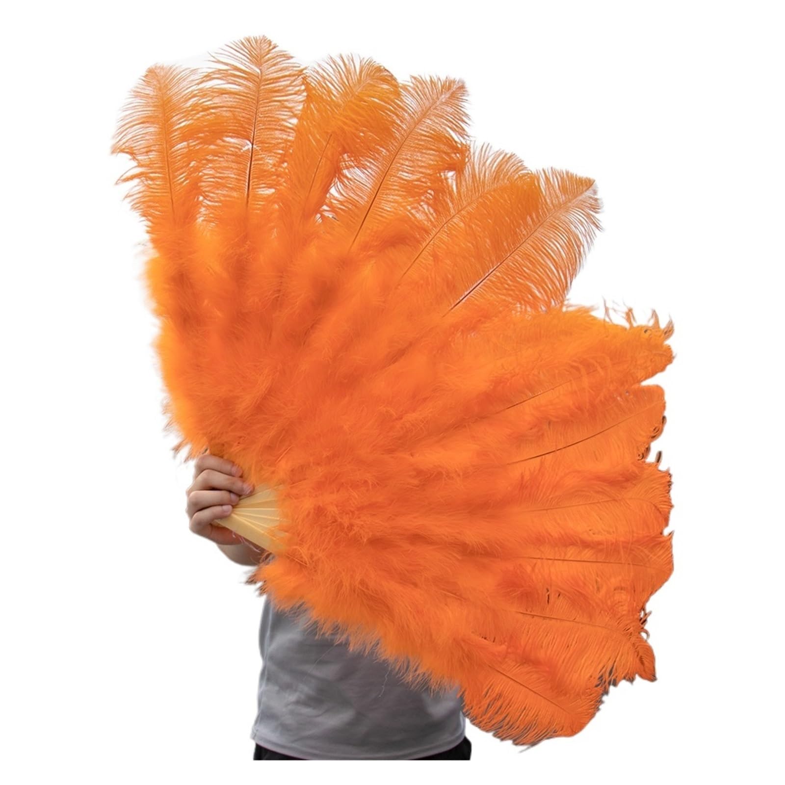 Faltfächer, Handfächer, Straußenfedern Fächer Lila 100CM 130CM Performance Tanz Requisiten Gefieder Fächer Faltbarer Bastelfächer mit Marabufedern Fächer(11 Orange,130CM) von ROJDFCNBW