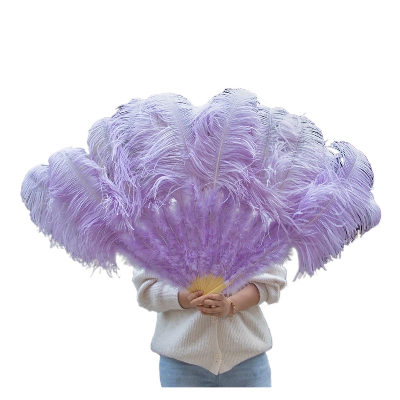 Faltfächer, Handfächer, Straußenfedern Fächer Lila 100CM 130CM Performance Tanz Requisiten Gefieder Fächer Faltbarer Bastelfächer mit Marabufedern Fächer(Light Purple,100CM) von ROJDFCNBW