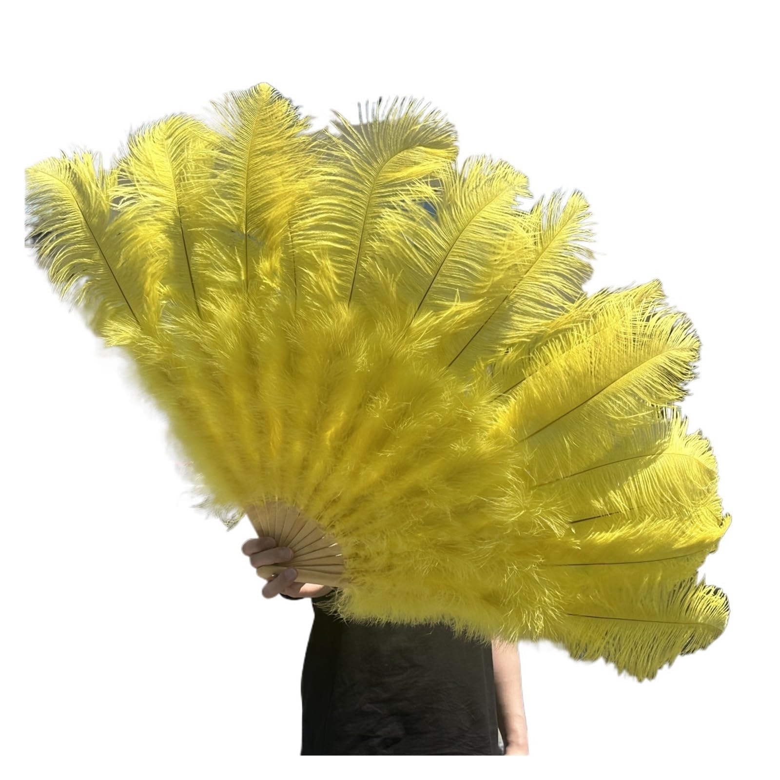 Faltfächer, Handfächer, Straußenfedern Fächer Lila 100CM 130CM Performance Tanz Requisiten Gefieder Fächer Faltbarer Bastelfächer mit Marabufedern Fächer(Yellow,130CM) von ROJDFCNBW