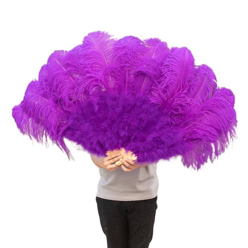 ROJDFCNBW Faltfächer, Handfächer, Gelbe große Straußenfeder-Fächer, Flauschiger Performance-Tanz-Handfächer, faltbar, Party-Requisiten, Bühnenshow-Requisiten(Purple,100CM) von ROJDFCNBW