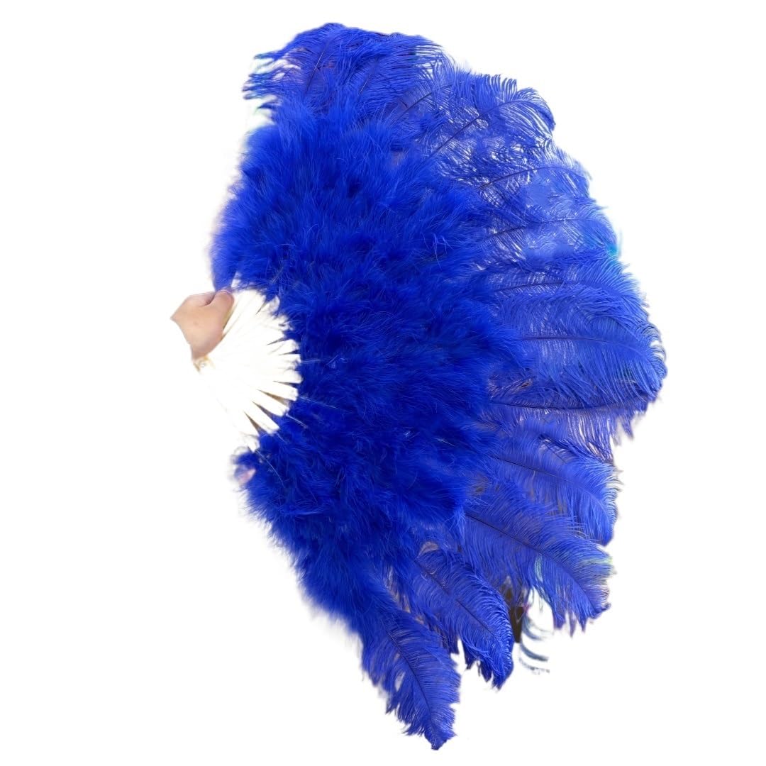 ROJDFCNBW Faltfächer, Handfächer, Gelbe große Straußenfeder-Fächer, Flauschiger Performance-Tanz-Handfächer, faltbar, Party-Requisiten, Bühnenshow-Requisiten(Royal Blue,130CM) von ROJDFCNBW