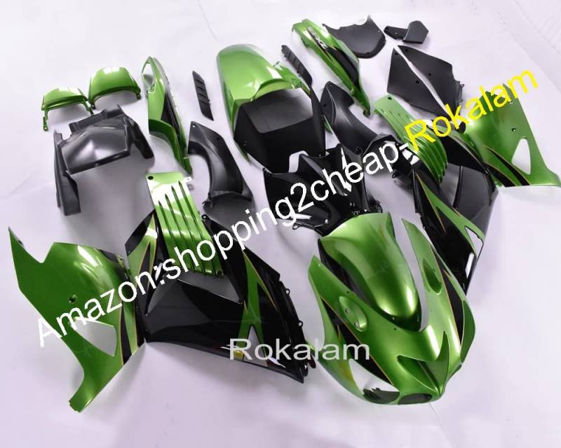 Neues ZX-14R 06-11 Custom Verkleidungsset für Kawasaki ZX 14R Ninja ZX14R 2006-2011 Schwarz Grün Sport Verkleidung Kits (Spritzguss) von ROKALAM