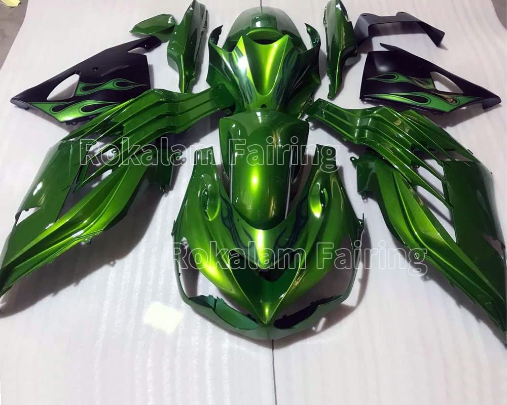 ZZR1400 Verkleidung für Kawasaki ZX-14R ZX14R ZX 14R ZZ-R1400 2012 2013 2014 2015 Grünes Verkleidungsset (Spritzguss) von ROKALAM