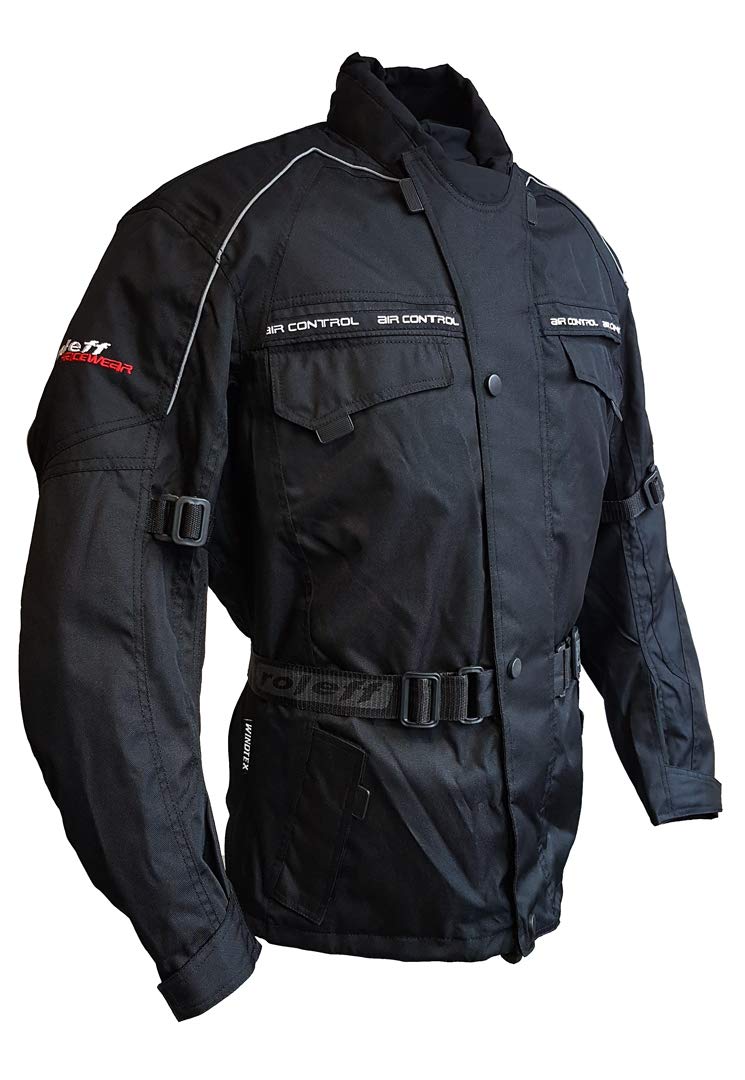 Roleff Racewear Schwarze Motorradjacke mit Protektoren, Thermofutter, Klimamembrane und Belüftungssystem für Sommer und Winter, Schwarz, Größe 4XL von ROLEFF RACEWEAR