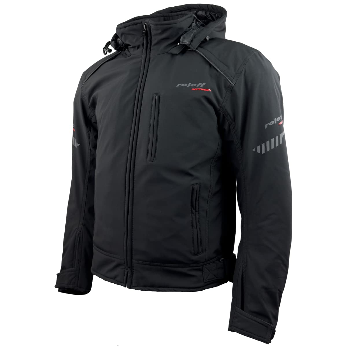 Softshell Motorradjacke kurz mit Hoodie CE Protektoren Herren inkl. Regenmembrane Thermofutter von Roleff Racewear