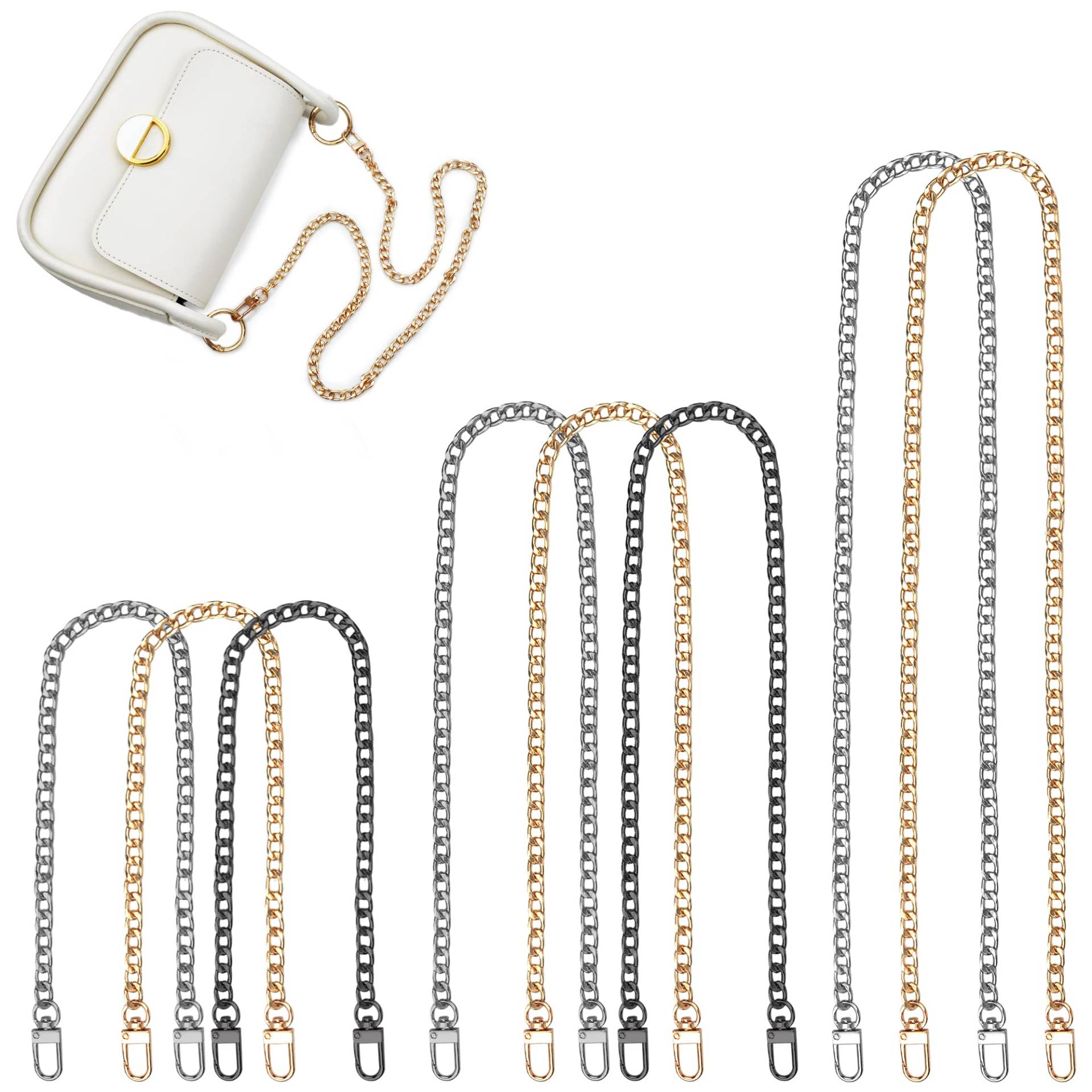 8 Stück Taschenkette Metall Kette Schulterriemen Gold Kettenriemen Schultergurt für Taschen DIY Flachketten Riemen Ersatz Trageriemen Kette für Damen Handtaschen Umhängetasche Geldbörse von ROLLWAY