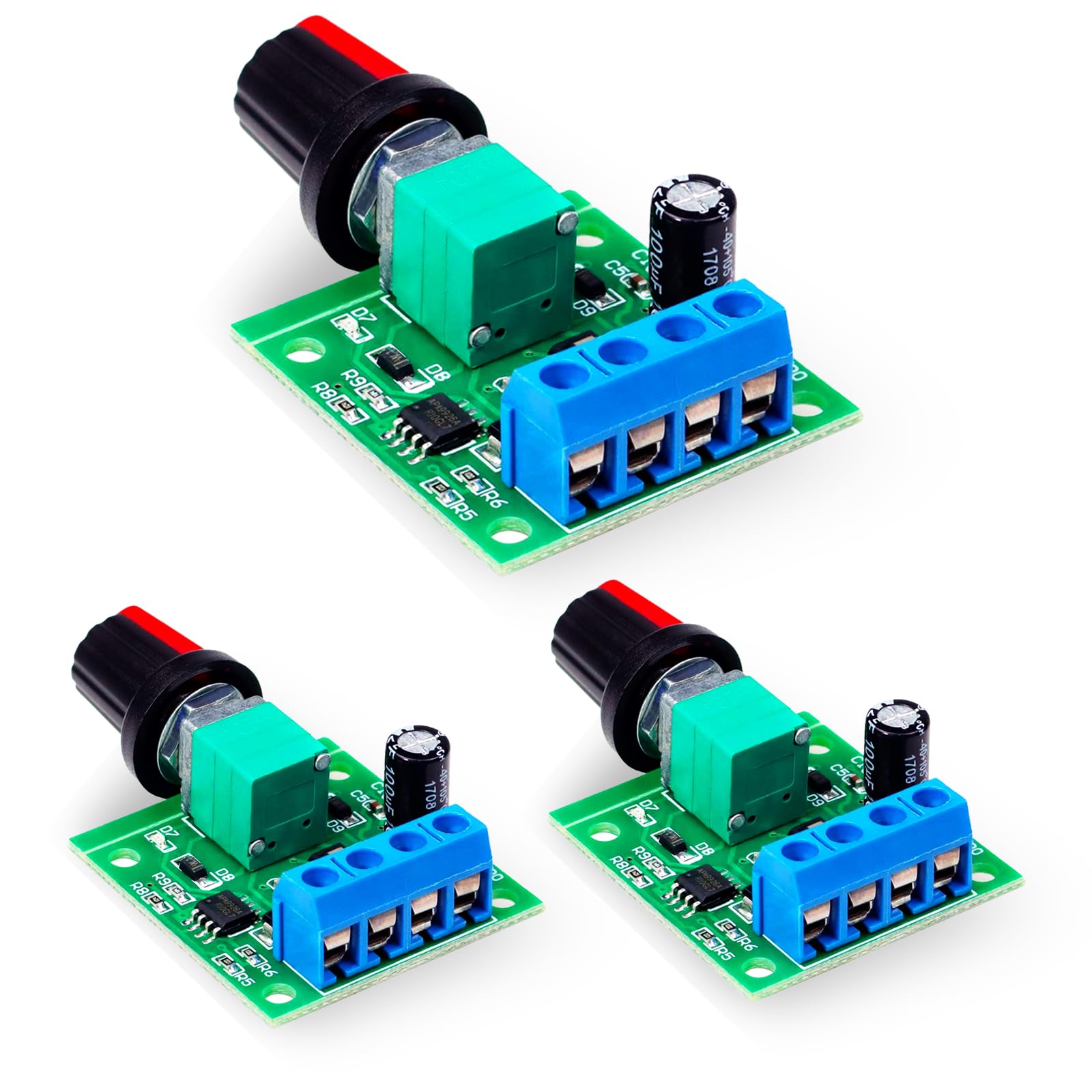 ROMANVIC Potentiometer,PWM Niederspannungs Motordrehzahlregler DC 1.8V 3V 5V 6V 12V 2A 1803B 1803BK Einstellbarer Treiberschalter mit Drehzahlregler 3 Stück von ROMANVIC