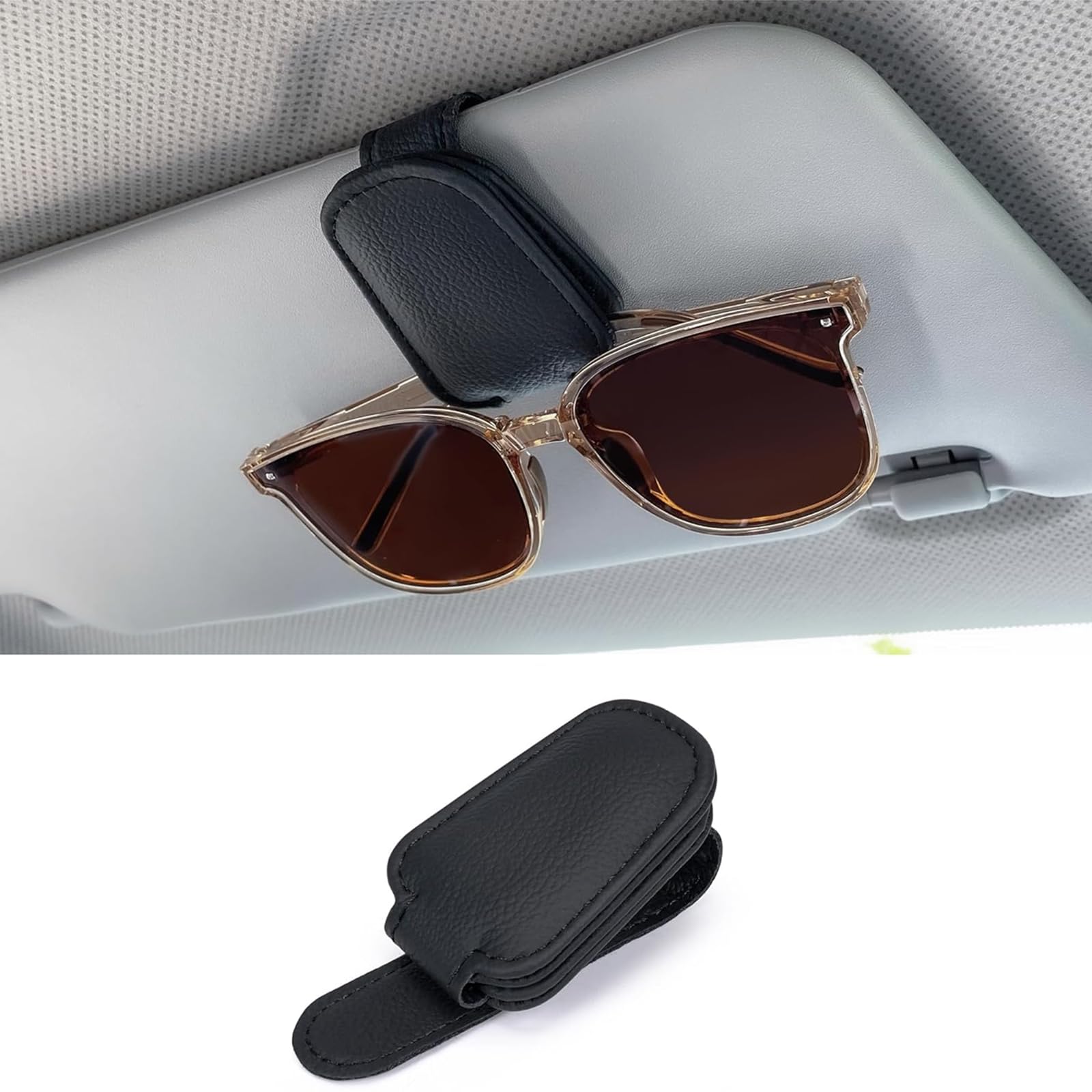 ROMANVIC Auto Zubehör,Sonnenbrillenhalter für Auto,Sonnenblende magnetischer Leder Brillenhalter Clip für Auto Sonnenblende universelles Auto Visier Zubehör magnetische Brillenhalterung (Schwarz) von ROMANVIC