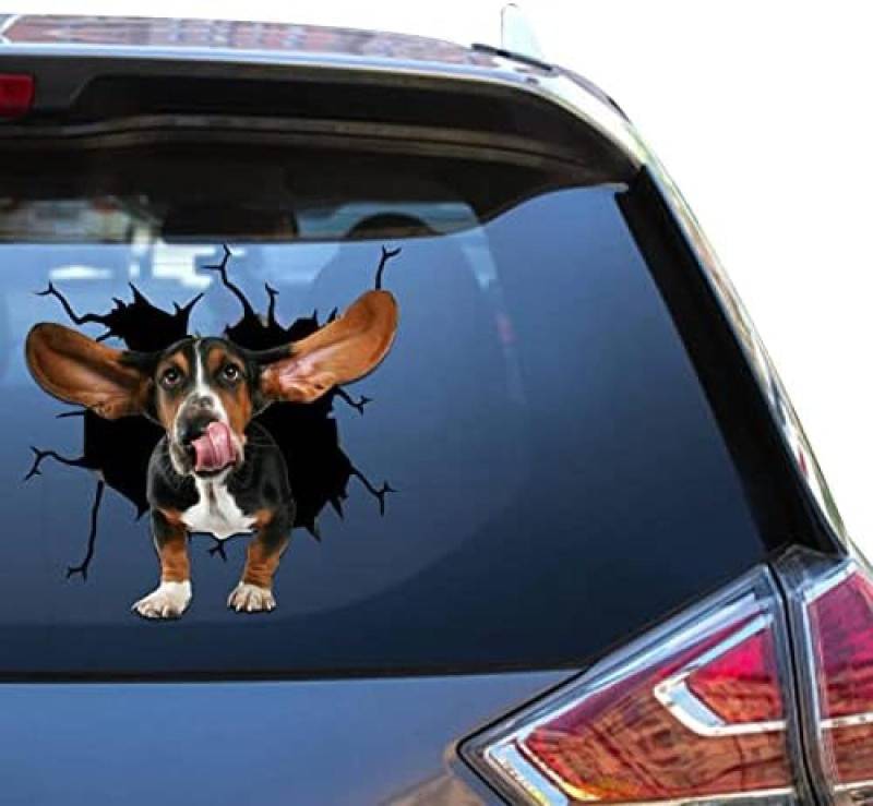 ROMOER Basset Hound-Aufkleber, Bassett Hound-Fensteraufkleber, Niedlicher 3D-LKW-Aufkleber Für Frauen, Vinyl, Für Den Außenbereich von ROMOER