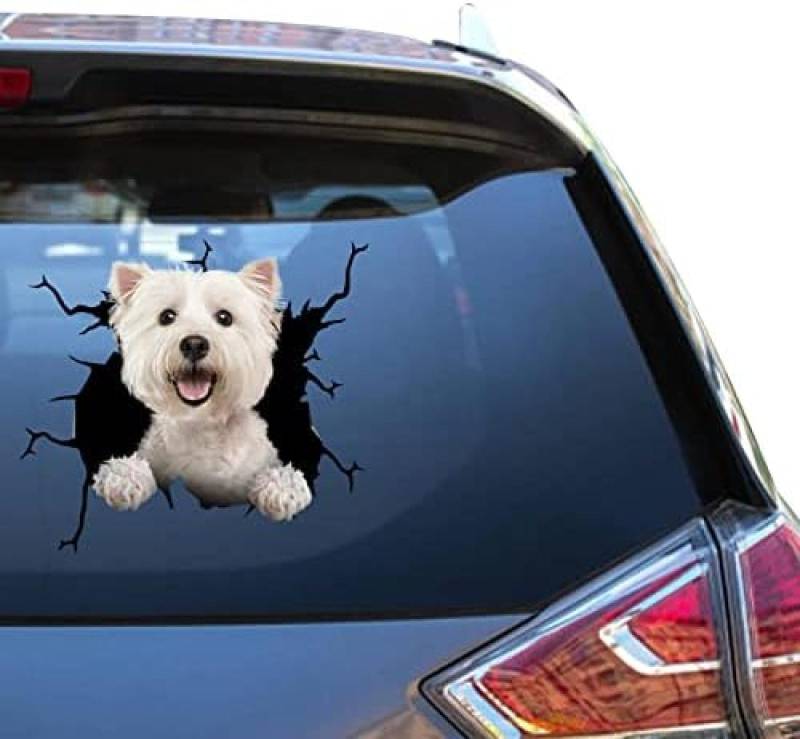 ROMOER Westie-Aufkleber Für Auto, West Highland Terrier, Geschenke, Gestanzte Autoaufkleber Für Landwirte, Niedliche Vinyl-Rennaufkleber von ROMOER