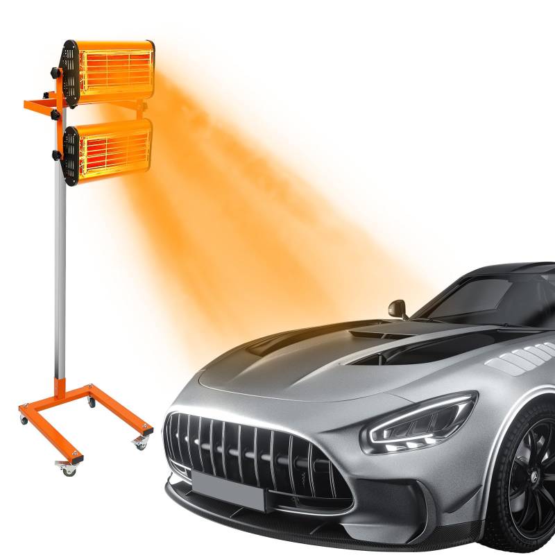 ROMYIX Infrarot Lacktrockner mit Ständer,Auto Karosserie Farbe Heizung Lampe Auto Farbe Werkzeug,360° Drehung,2 Strahler 40-100 °C Trocknungsfläche 800 x 800 mm,Timer 0–60min von ROMYIX