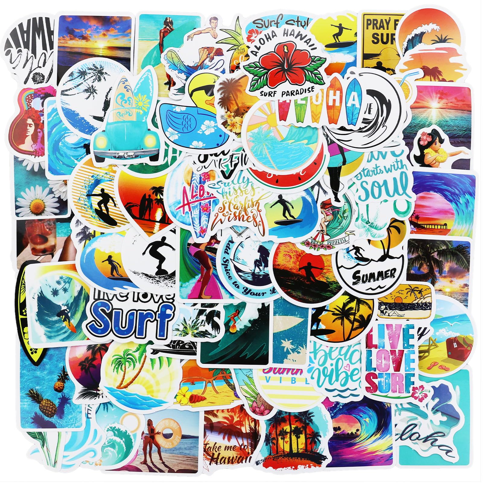 100 Stück Sommer-Surfen Aufkleber Pack Summer Surfing Sticker Set wasserdichte Vinyl Sticker für Laptop Kinder Autos Motorrad Fahrrad Skateboard Gepäck Koffer Computer Aufkleber Graffiti Decal von RONGWANGFU