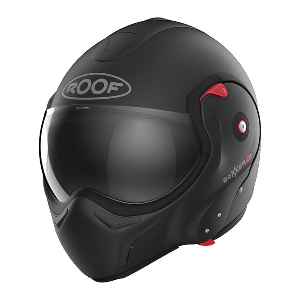 ROOF Helm Boxxer 2 Mattschwarz Größe L | Licht getint Vizier | Klapphelme | Ratsche | Kunststoff | geeignet für Moped, Maxi-Roller, Motorrad, Mofa, Schaltmoped, vierfach, Roller von ROOF