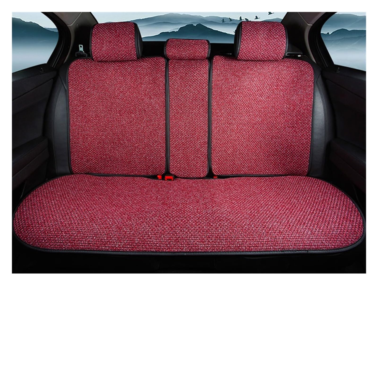 ROROL Schützender Autositzbezug Leinen-Autositzbezug mit Rückenbezug, sommerliches, schweißfestes Sitzkissen, atmungsaktives Stuhlpolster.(rot,1xRear Seat Covers) von ROROL