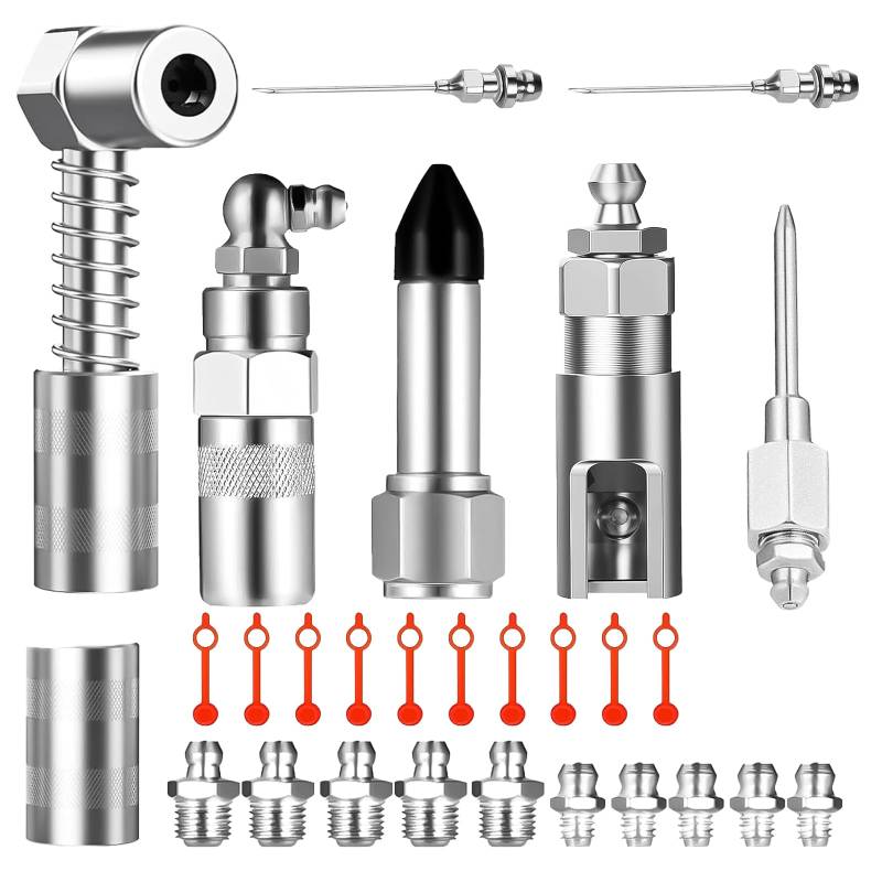 ROSYLEVE Fettpresse Adapter Set Mundstück Fettpresse Aufsatz für Aufsatz Fettpressenrohr für Schmiernippel Aufsatz Schmierpresse Anschluss Nippel 7 Typen für Alle Arten Verschleißfest von ROSYLEVE