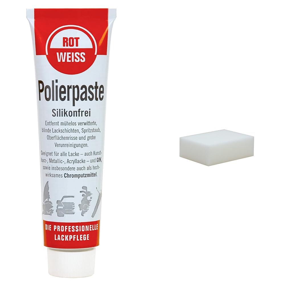 ROTWEISS Polierpaste (100ml) Silikonfrei & 8250 Handpolierschwamm von ROT WEISS