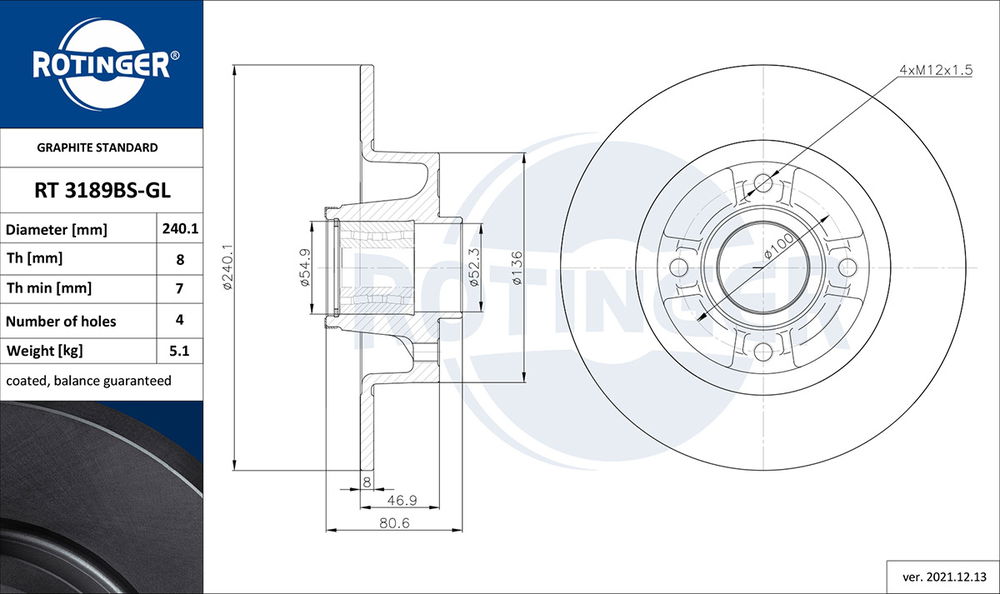 Bremsscheibe Hinterachse ROTINGER RT 3189BS-GL von ROTINGER