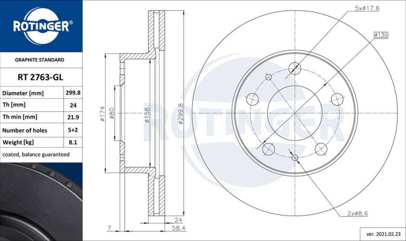 Bremsscheibe Vorderachse ROTINGER RT 2763-GL von ROTINGER