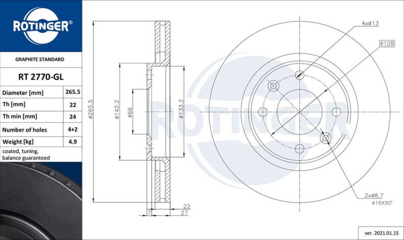 Bremsscheibe Vorderachse ROTINGER RT 2770-GL von ROTINGER