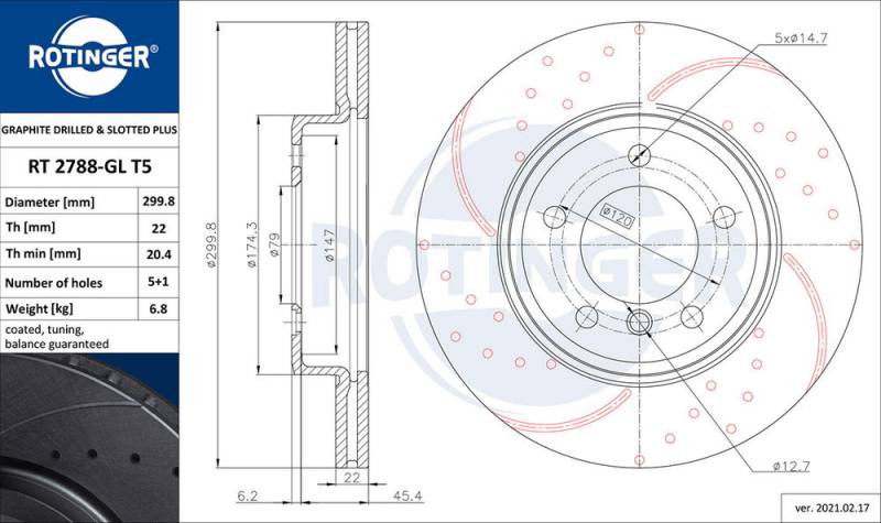 Bremsscheibe Vorderachse ROTINGER RT 2788-GL T5 von ROTINGER