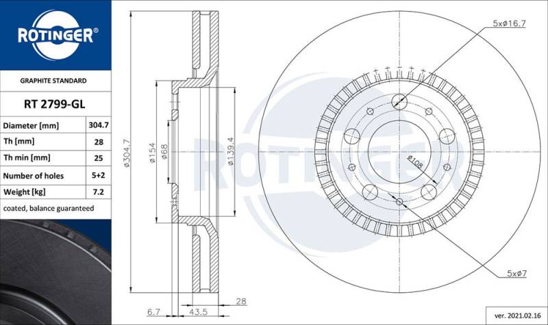 Bremsscheibe Vorderachse ROTINGER RT 2799-GL von ROTINGER