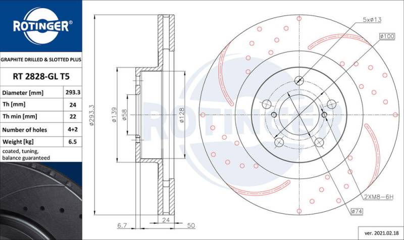 Bremsscheibe Vorderachse ROTINGER RT 2828-GL T5 von ROTINGER