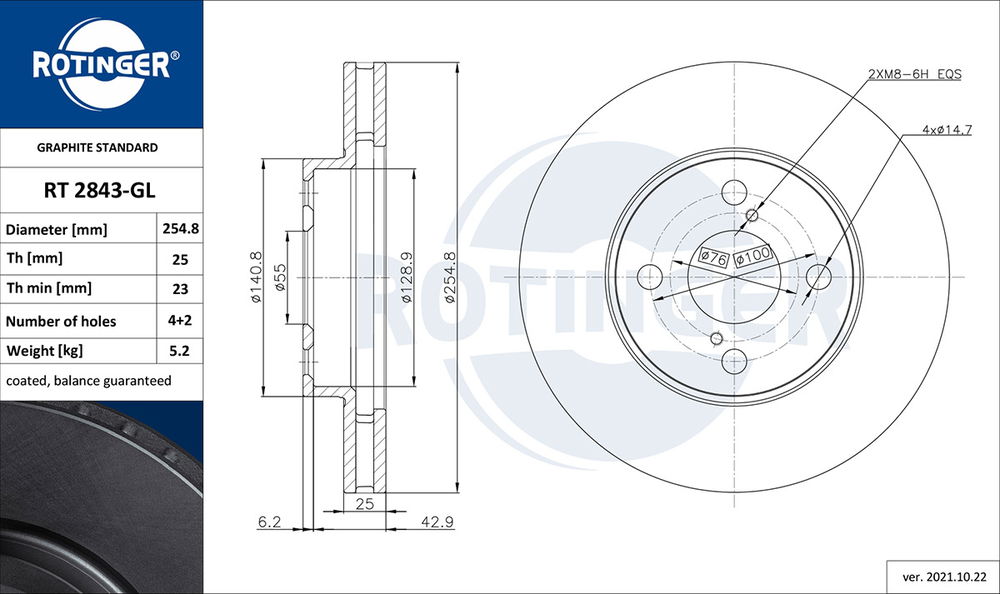 Bremsscheibe Vorderachse ROTINGER RT 2843-GL von ROTINGER