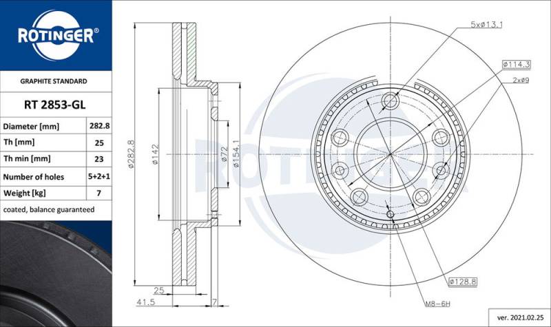 Bremsscheibe Vorderachse ROTINGER RT 2853-GL von ROTINGER