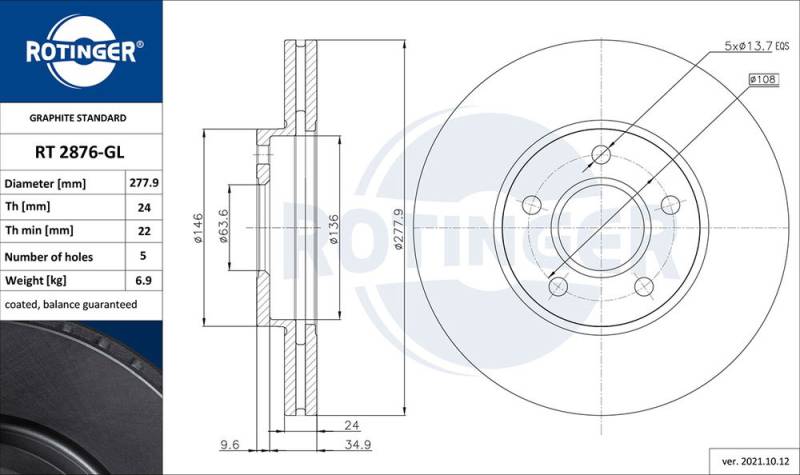 Bremsscheibe Vorderachse ROTINGER RT 2876-GL von ROTINGER