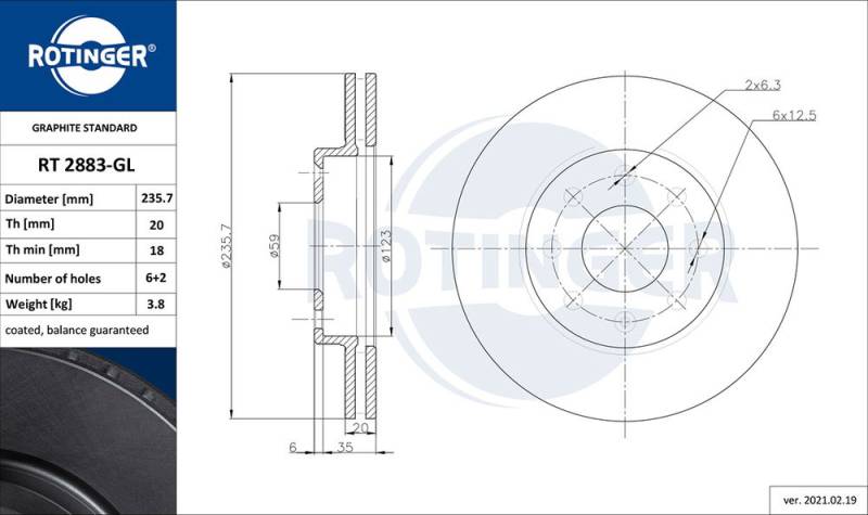 Bremsscheibe Vorderachse ROTINGER RT 2883-GL von ROTINGER