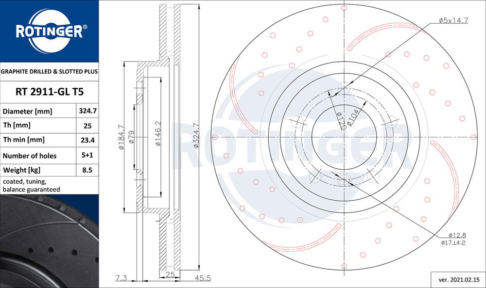 Bremsscheibe Vorderachse ROTINGER RT 2911-GL T5 von ROTINGER