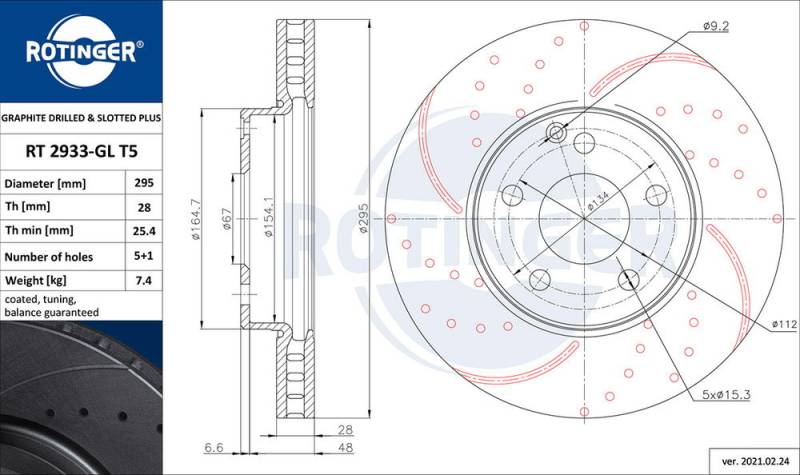 Bremsscheibe Vorderachse ROTINGER RT 2933-GL T5 von ROTINGER