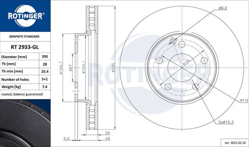 Bremsscheibe Vorderachse ROTINGER RT 2933-GL von ROTINGER