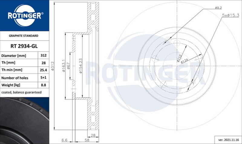 Bremsscheibe Vorderachse ROTINGER RT 2934-GL von ROTINGER