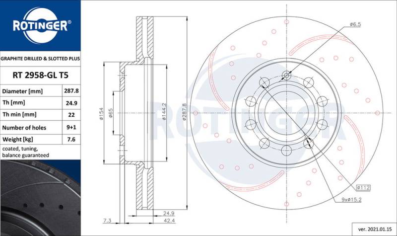 Bremsscheibe Vorderachse ROTINGER RT 2958-GL T5 von ROTINGER