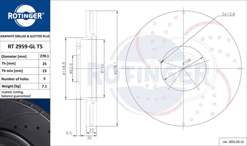 Bremsscheibe Vorderachse ROTINGER RT 2959-GL T5 von ROTINGER