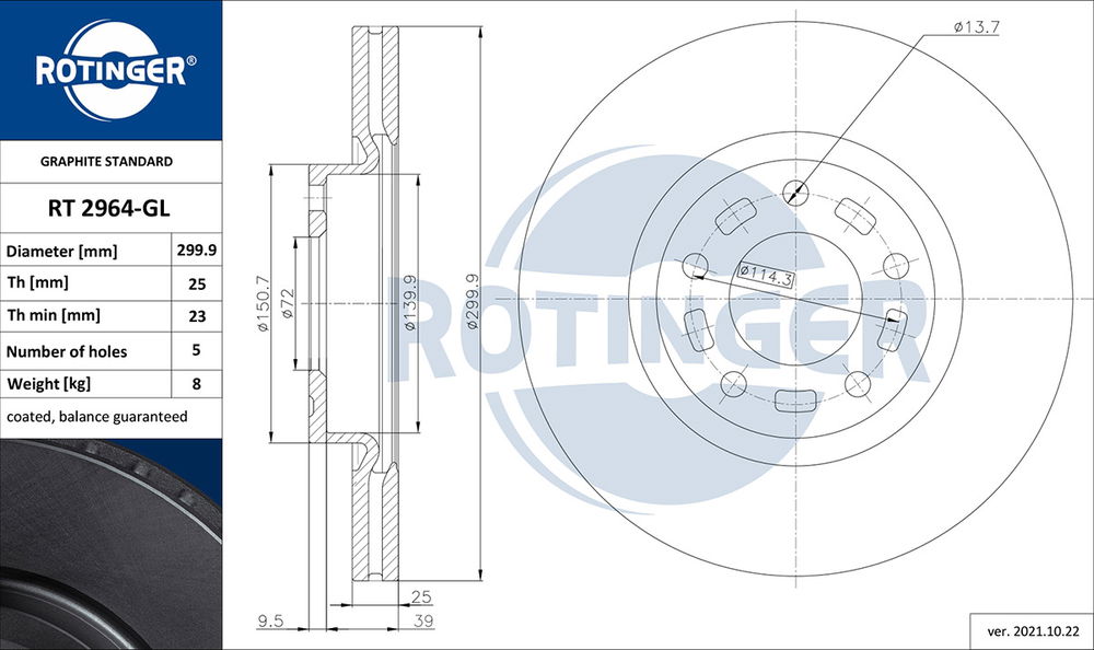 Bremsscheibe Vorderachse ROTINGER RT 2964-GL von ROTINGER