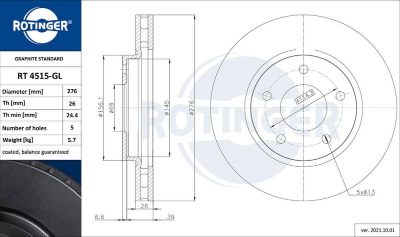 Bremsscheibe Vorderachse ROTINGER RT 4515-GL von ROTINGER