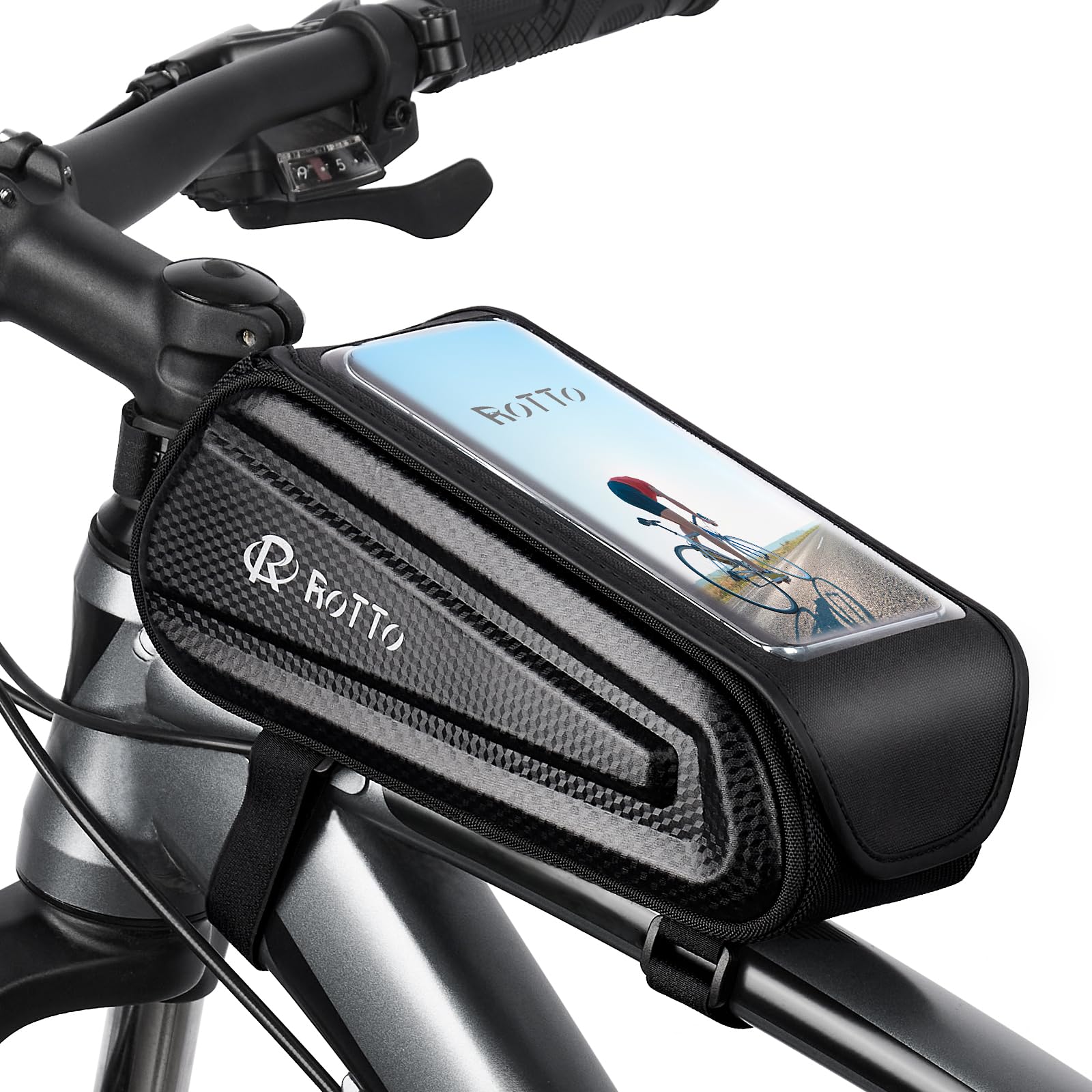 ROTTO Fahrrad Rahmentasche Handyhalterung Wasserdicht Fahrradtasche Rahmen Harte Schale Handytasche Oberrohrtasche mit empfindlichem Touchscreen für Smartphone bis zu 7 Zoll von ROTTO