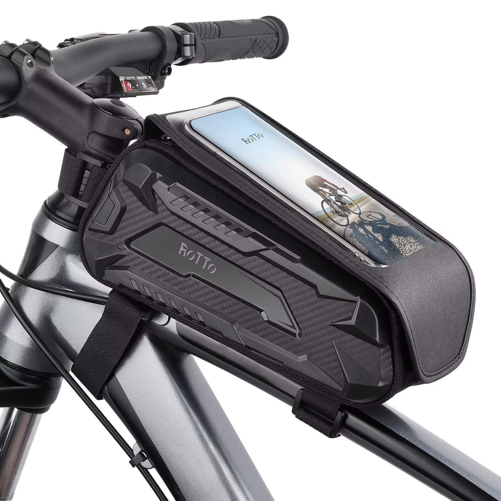 ROTTO Fahrrad Rahmentasche Handyhalterung Wasserdicht Fahrradtasche Rahmen Harte Schale Handytasche Oberrohrtasche mit empfindlichem Touchscreen für Smartphone bis zu 7 Zoll von ROTTO