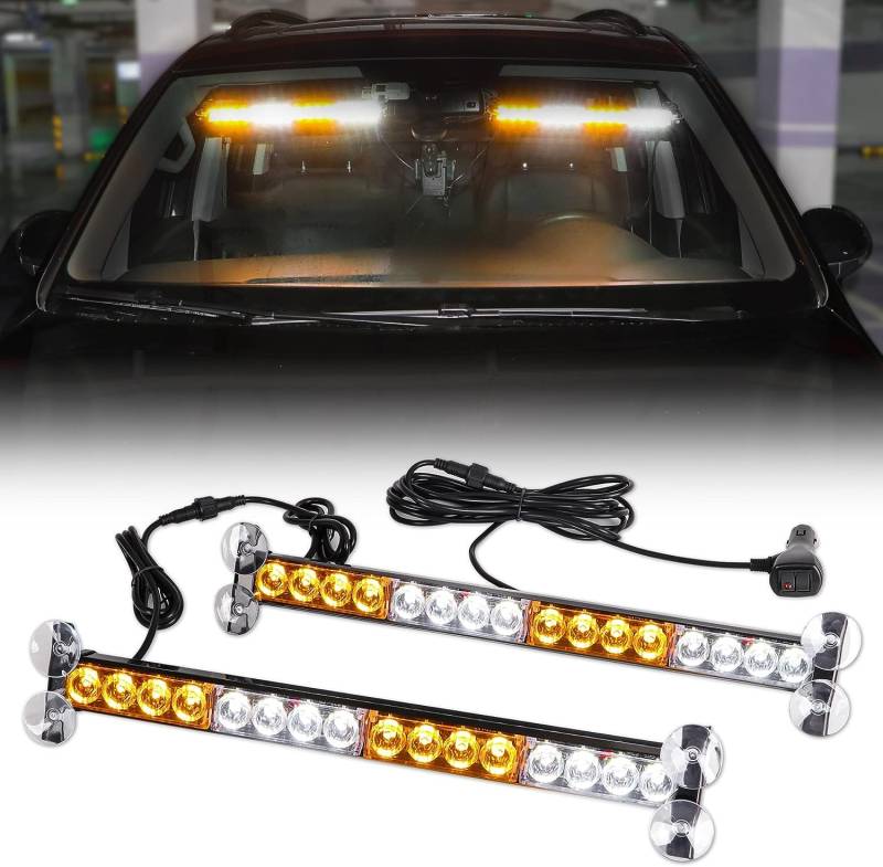 ROUTEKING 32 LED Warnleuchte - 23 Modi Blitzleuchte 2x42.6cm Starker Rundumleuchte, Amber Warnleuchte Notfallblinklampe Wiederherstellungswarnung 4m Netzkabel Steuerschalter (Gelb/Weiß) von ROUTEKING