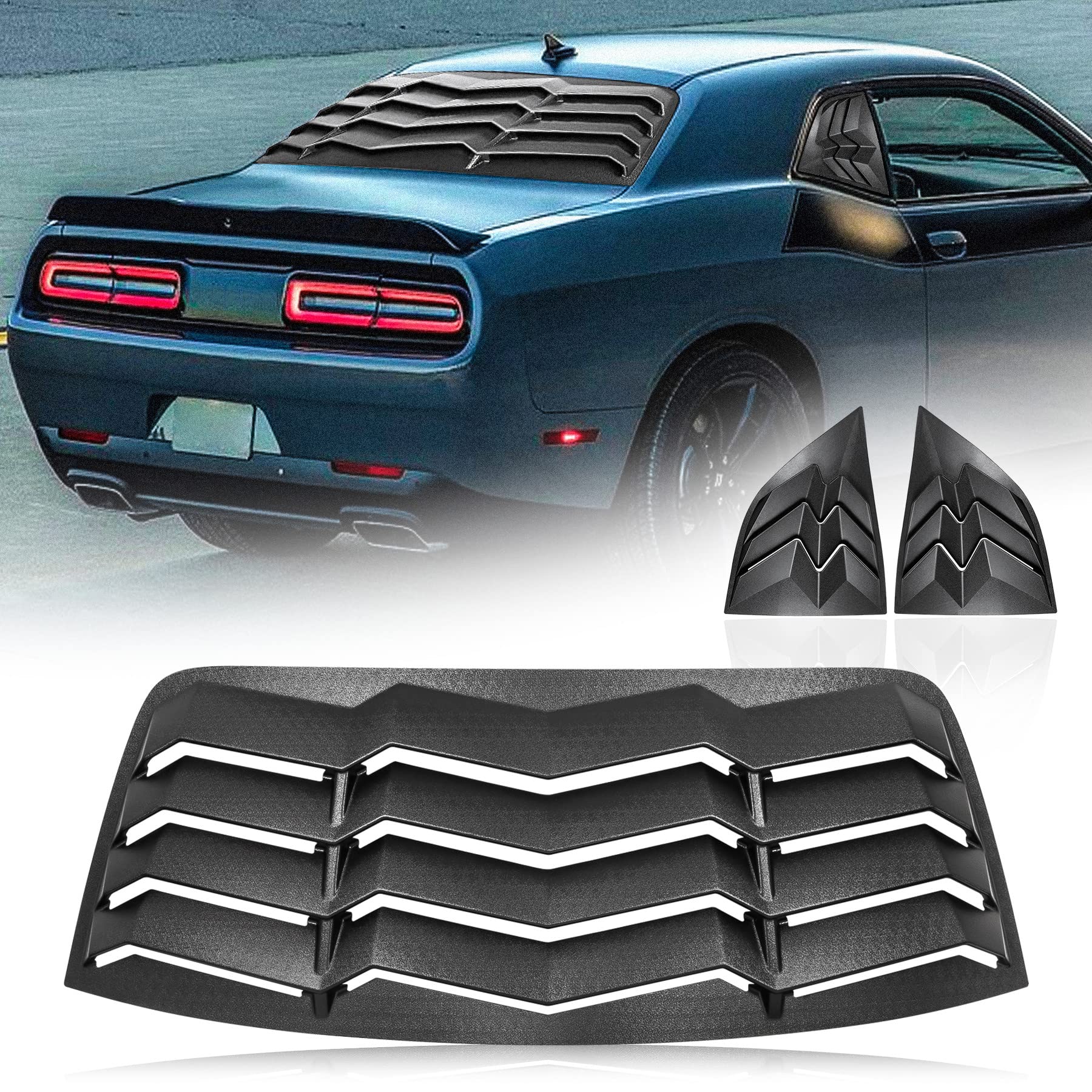 Challenger Fensterlüfter, Heck- und Seitenscheiben-Sonnenschutz für Dodge Challenger 2003-2020 in GT Lambo-Stil, ABS-Material, kein Aufspringen und Schatten von ROUTEKING